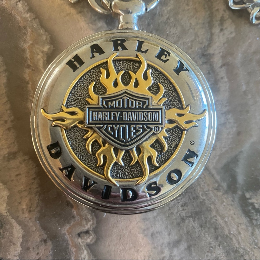 Harley-Davidson Franklin Mint Silver and Gold Circular Pendant with Flame Design